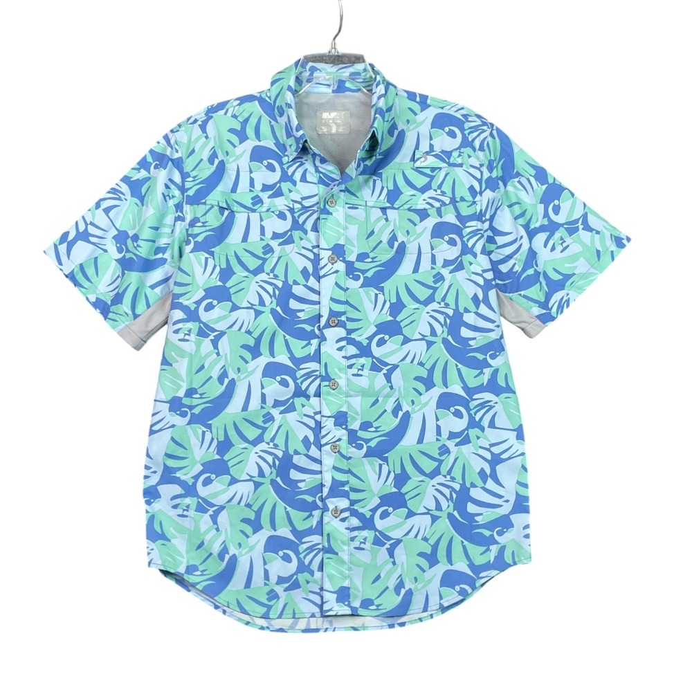 Reel Legends Mariner Performance Shirt Men Small Tropical Print Workwear Outdoor